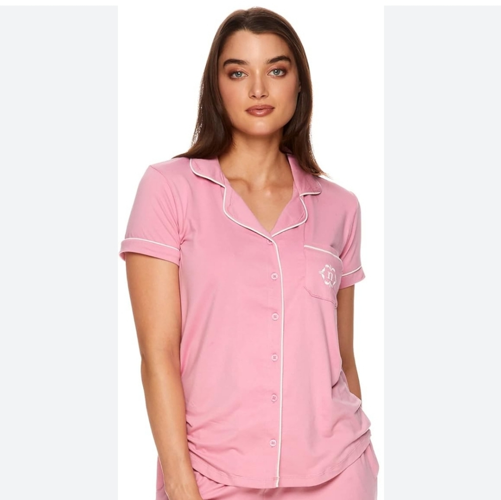 Nanette Lepore Super Soft Monogrammed Retro Old School Luxury Sleep PJ Top